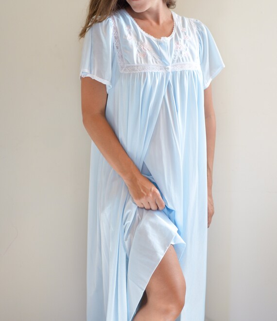 Light Baby Blue Dress & Robe Pajama Two Piece Set