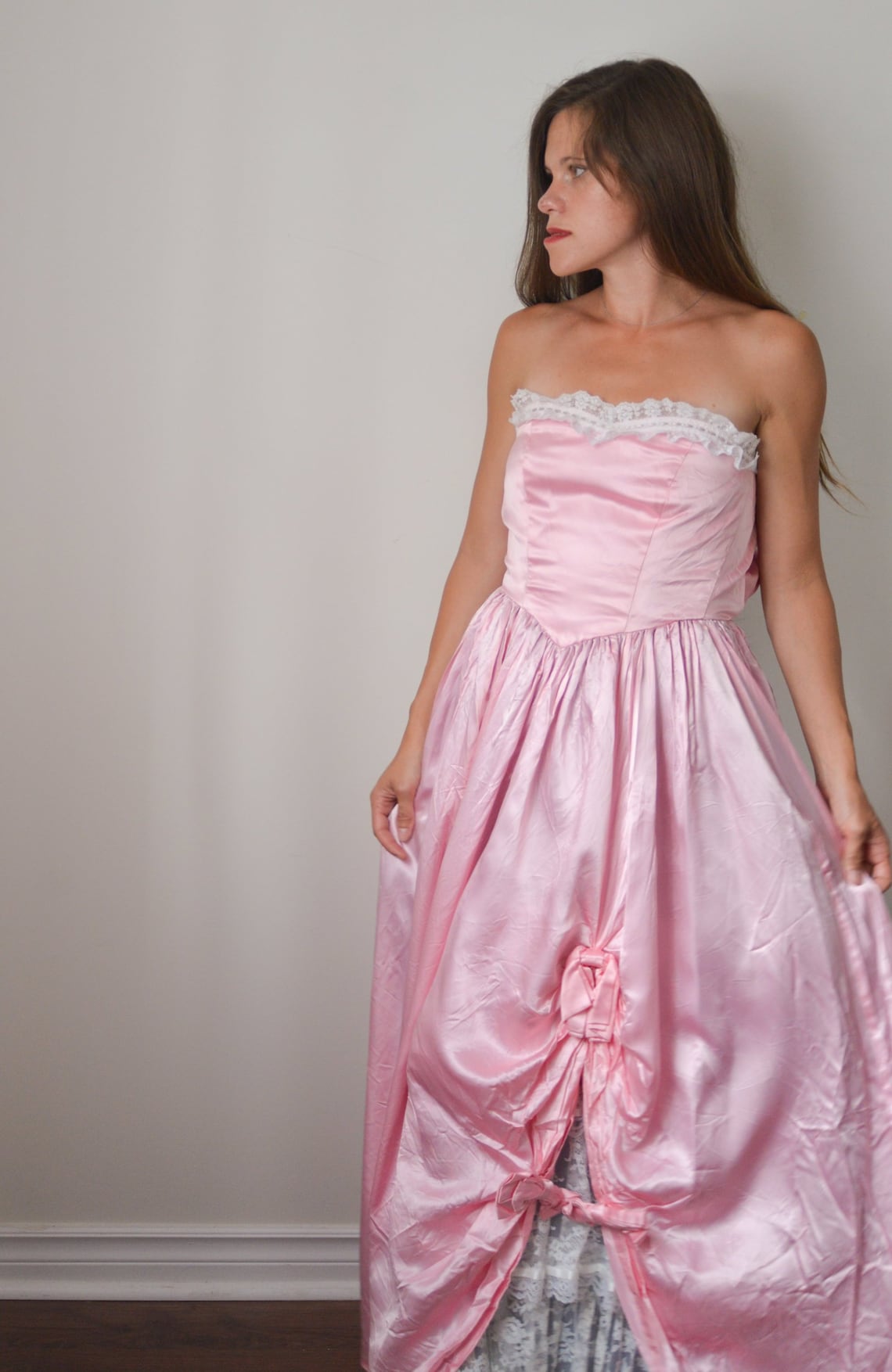 Vintage Pink Satin Dress Pink Cinderella Style Party Prom Etsy Uk