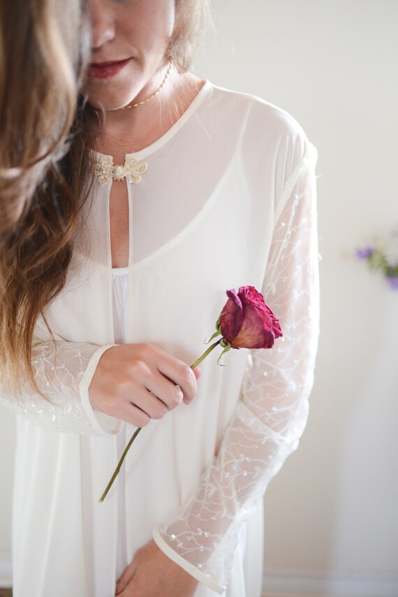 Vintage Sheer Bridal Long Sleeved Cover Up with Sh