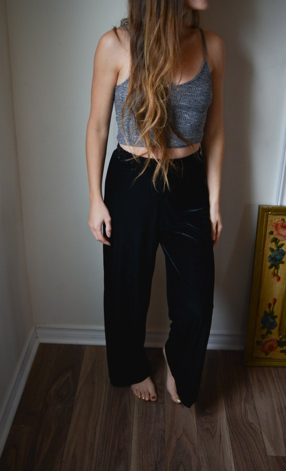 Minimal Black Festival Boho Bell Bottom Velvet Pan
