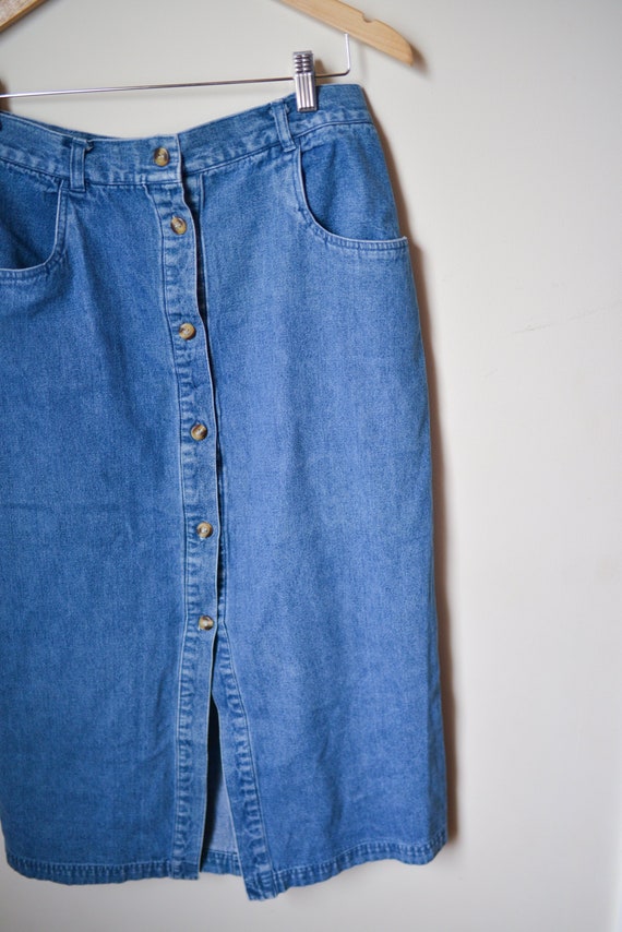 button down denim maxi skirt