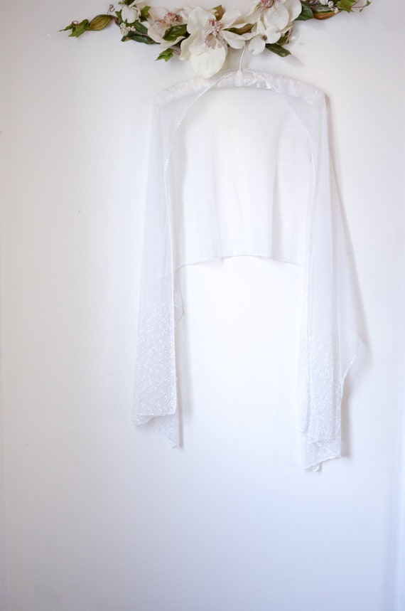 Vintage White Sheer Sequined Bridal Formal Cover-U
