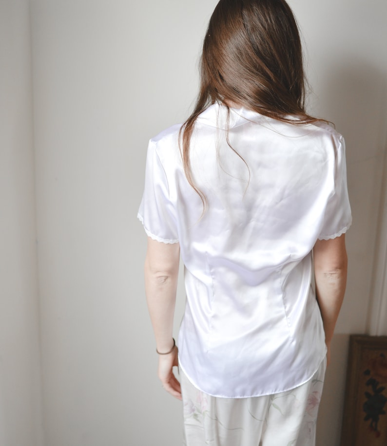 Bridal Prep Wear Minimal White Silky Bridal Wear Button Down Top TOP ONLY
