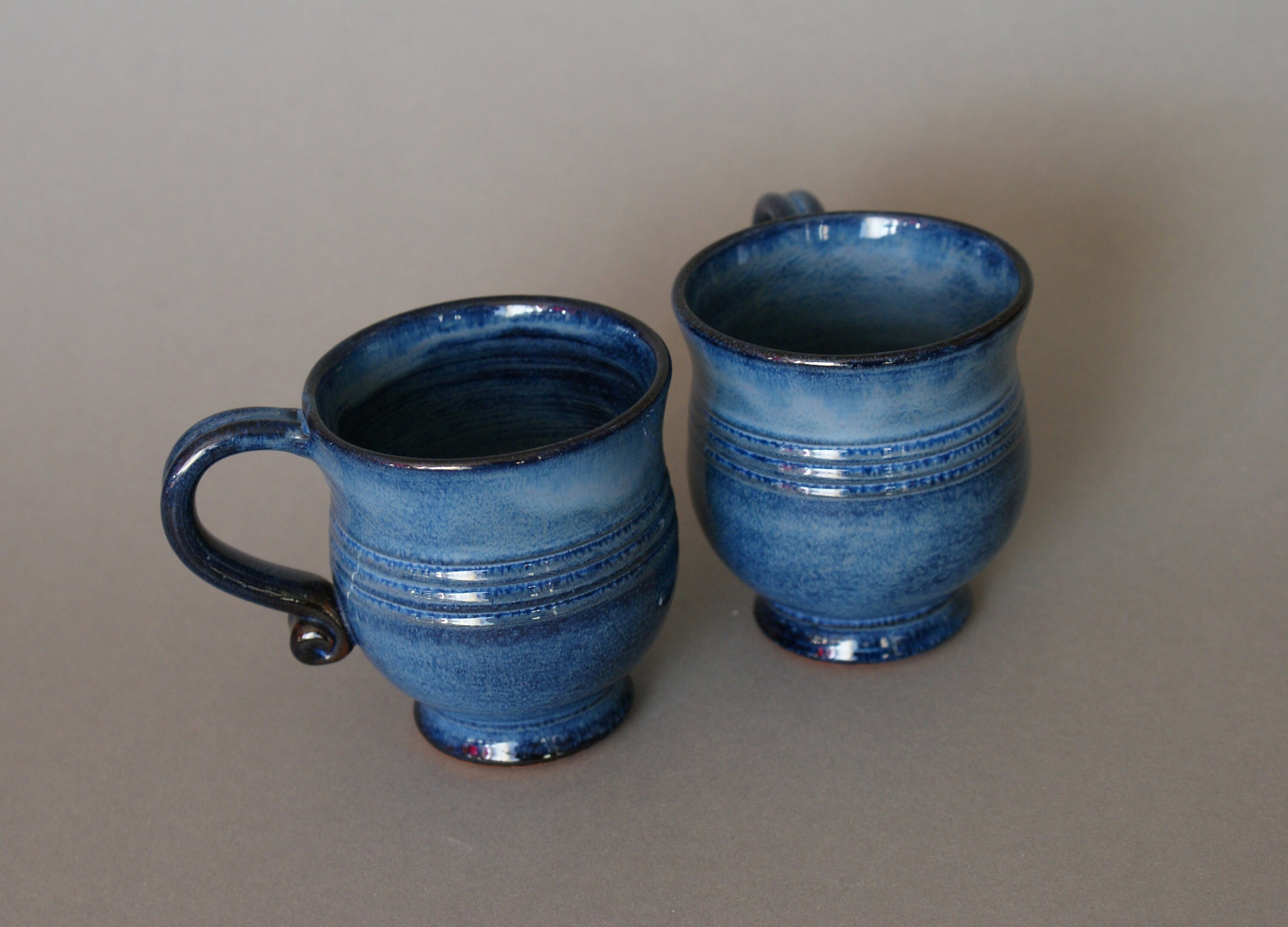 Pair of Blue Glazed Vintage Ceramic Mugs Etsy