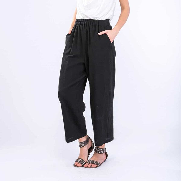 Pantalon large noir en coton bio, HALNY