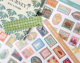 Stamp Sticker Sheets/Greece Scrapbook/Italian Adventure/Holiday Scrapbooking/Vacation Lover Gifts