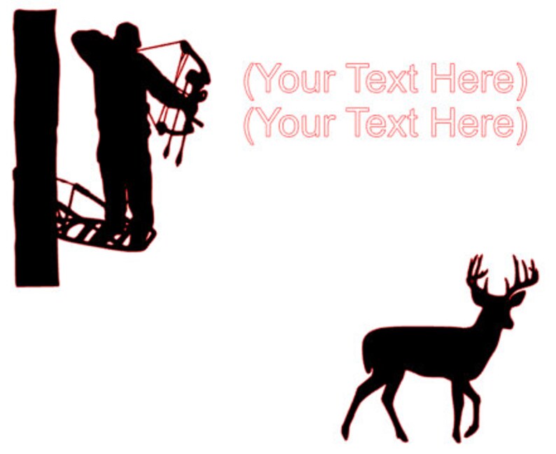 Custom Bowhunting Decal Feat. Bow Hunter in Tree and Whitetail Buck. up