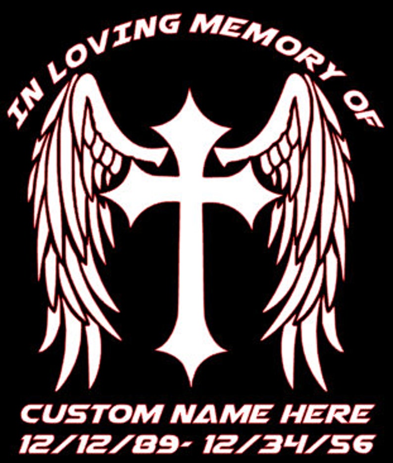 Custom Angel Wings Cross in Loving Memory Decal, Car Truck Window