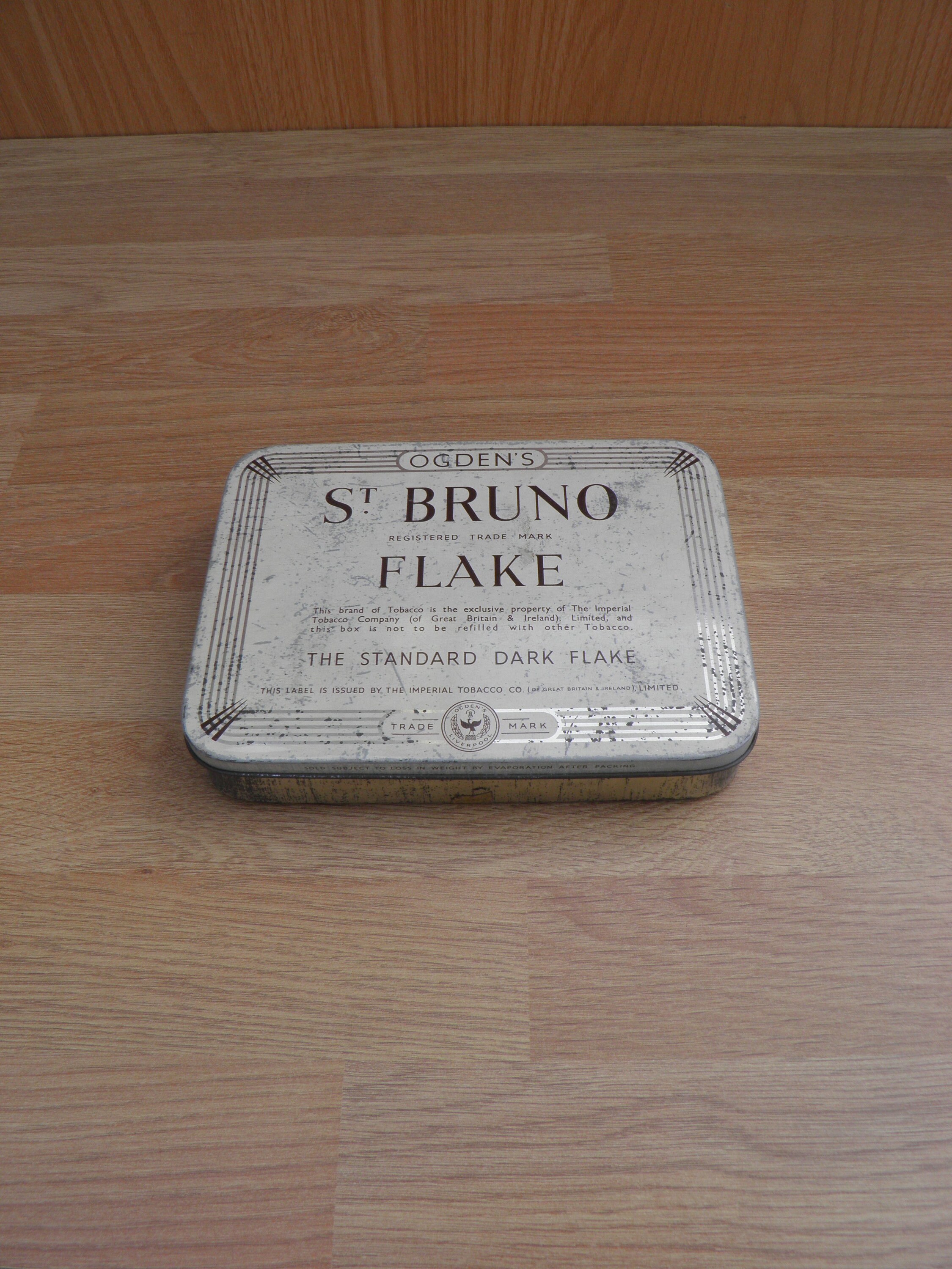ogden's tobacco tin Antique ST. BRUNO FLAKE Box, Great Britain || EMPT TheBoxSF Very rare Ogdens tobacco glass