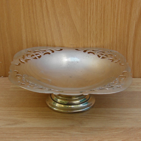 Silver Plated Pedestal Dish with Pierced Decoration - Vintage Distressed, Worn, Shabby Chic EPNS