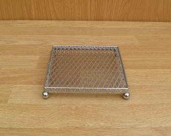 Square Plated Metal Stand, Ball Feet - Vintage/Retro