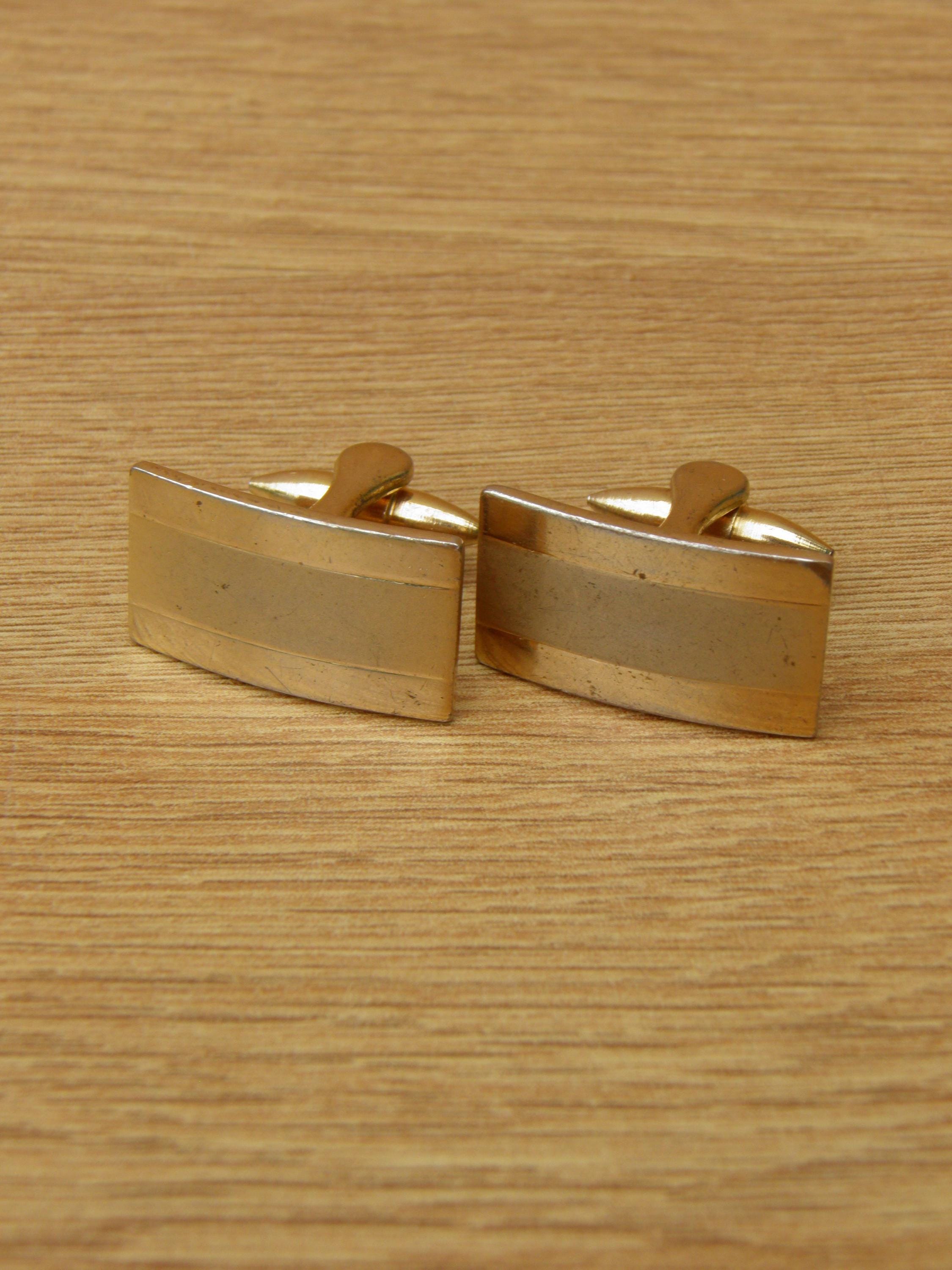Rectangular Gold-tone/gilt Cuff Links, Pat No. 1444883 - Vintage