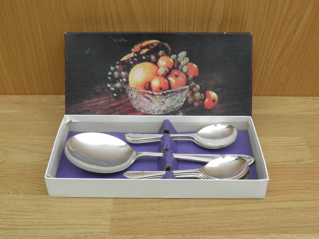 Silver Plated/epns Dessert Spoons & Serving Spoon Boxed Etsy