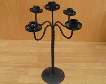 Black Painted Metal Four Arm/Five Candle Holder, Twisted Stem - Vintage/Retro Decorative, Ornamental, Home Decor, Candelabra