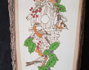Arte mural pirograbado: quema de madera artesanal - Acción de Gracias, escena acuática