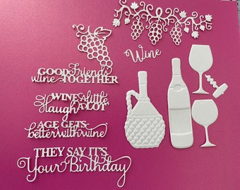 Wine Die Cuts: Embossed Cardmaking Embellishments, Set of 12