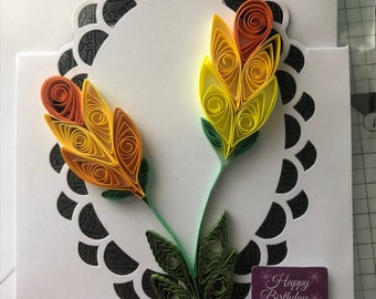 Handmade Quilled Floral Birthday Card: 3D Paper Art