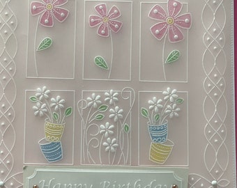 Handmade Parchment Birthday Card, Embossed Floral Design