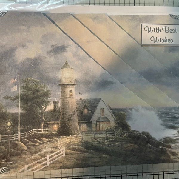 THOMAS KINKADE 3d Handmade LIGHTHOUSE Scenic Greeting Card, Get Well Card, Birthday Card, Best Wishes Greeting Card