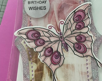 Handmade Embossed Birthday Card: Cake or Butterfly Design