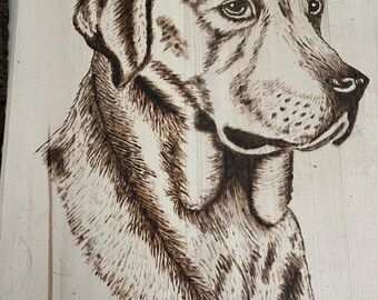 Pyrography Labrador Portrait: Wood Burning Animal Art