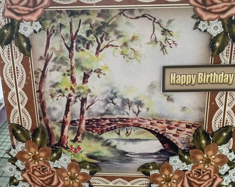 Handmade 3D Roses Birthday Card, Luxury Easel Design