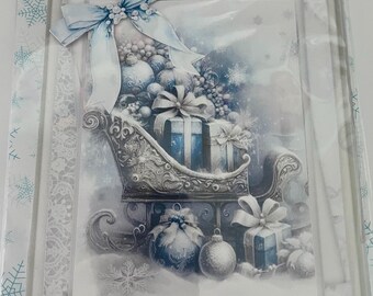 Tarjeta de Navidad, hecha a mano en 3D. Elige entre 8 diseños navideños con sobres de copos de nieve, inserto a juego y etiqueta de regalo.