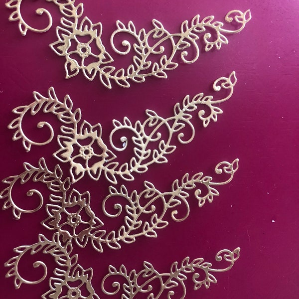 FLORAL FLOURISHES, Die Cut & Embossed Set of 4 Detailed FLORAL Flourishes, Flower Fourish, Floral for Papercrafts, Card Making, Scrapbooks