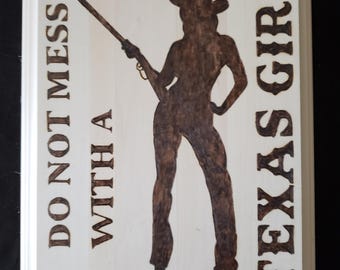 Pyrography INDEPENDENCE DAY, Land of the FREE, Texas Girl Wood Burning Art, Americana Home Decor