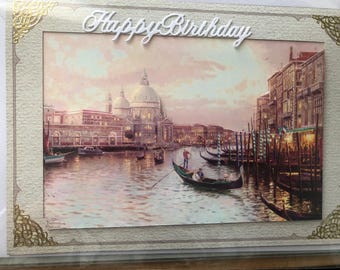 Tarjeta de cumpleaños de Thomas Kinkade hecha a mano: saludo escénico en 3D