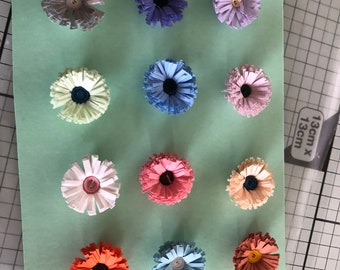 Handmade Fringed Paper Flowers: Assorted Colors, Scrapbooking Embellishments (Set of 12)