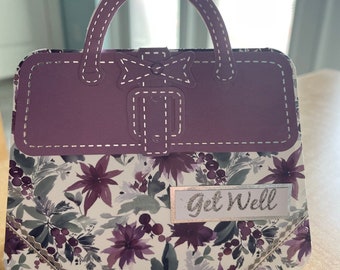 Handmade Floral Purse Greeting Card, Get Well, Thank You, Congratulations