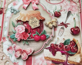 Handmade 3D Birthday Card: Large Coffee, Jam, Pen Design