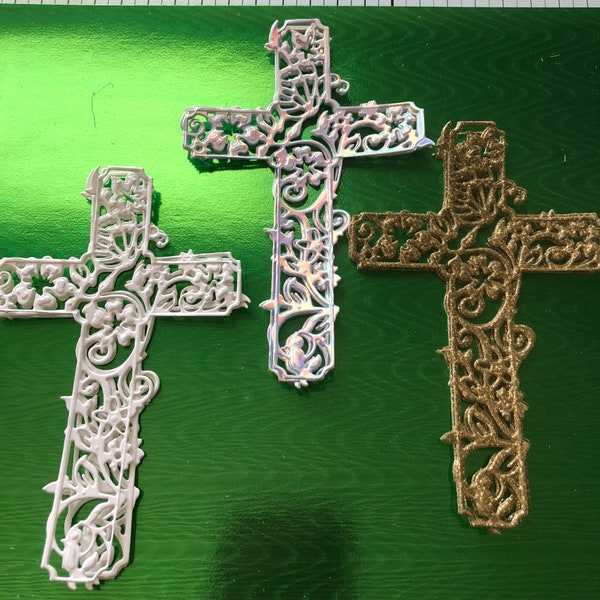 CROSS, Die Cut and Embossed Set of 3 Detailed Large Cross's for all your PAPERCRAFT Projects, Christening, BAPTISM, Communion, Greeting Card