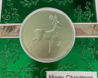 CHRISTMAS, Handmade 3d Embossed Reindeer with Coordinating Background CHRISTMAS Card, CHRISTMAS Greeting Card, Greeting Card/Merry Christmas