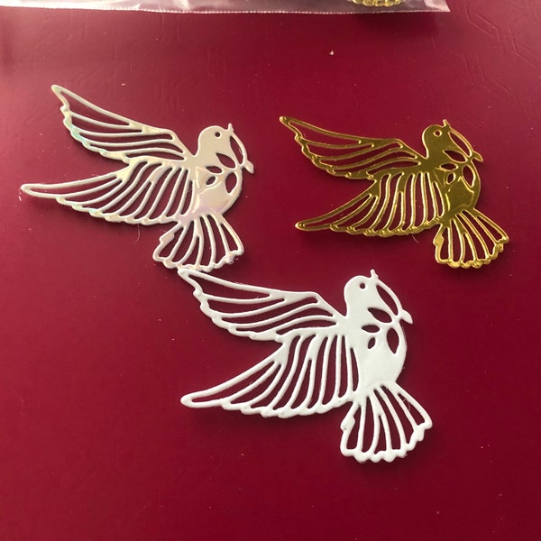 DIE CUT and Embossed Detailed Set of 3 DOVES, 3 Choices Available Gold, White or Irridesant Silver, Religious, Peace, Wedding Projects