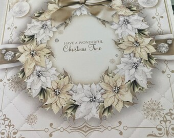 Tarjeta de Navidad, Corona navideña 3D hecha a mano, 4 colores o un Papá Noel ocupado. Todas incluyen inserto, sobre y etiqueta de regalo a juego.