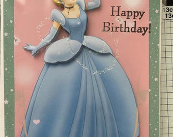 Tarjeta de cumpleaños, hecha a mano en 3D de Cenicienta de Disney yendo al baile, tarjeta de cumpleaños de Cenicienta, tarjeta de felicitación, elige entre 4