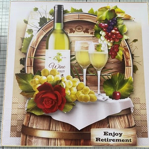 RETIREMENT LUXURY Collection Greeting Cards, Handmade 3d Share a Glass of WINE or Remember the Music, Matching insert, envelope, Gift Label