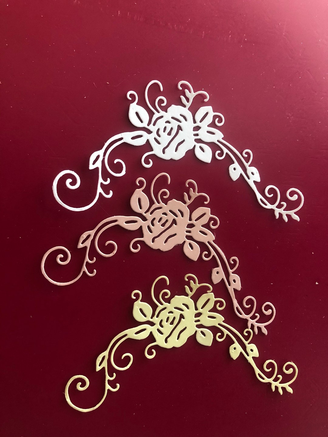 Corner Emboss Embossed Floral Corner Accents: Handmade Die Cut Papercraft (set of 4 ...