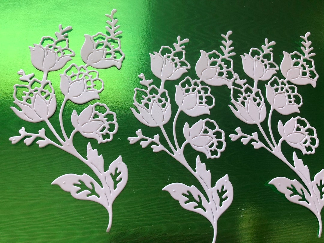 FLORAL STEMS, Die Cut and Embossed Set of 3 Detailed FLORAL Stems for All Papercraft Projects