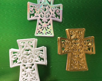Ornate Die Cut Cross Embellishments: Cardmaking, Scrapbooking (Set of 3)