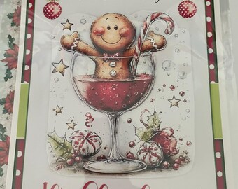 Tarjetas navideñas, majestuoso caballo y trineo o hombre de jengibre con bastón de caramelo, Papá Noel divirtiéndose con renos.