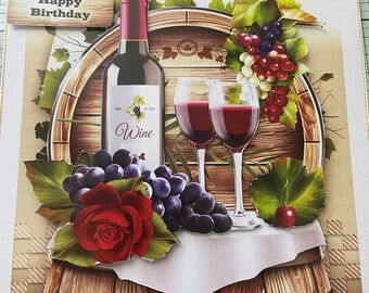 BIRTHDAY CARD, Handmade Ex Large DRINKS Birthday Greeting Card with Matching Insert, Envelope, Gift Label, Birthday Greeting, Greeting card