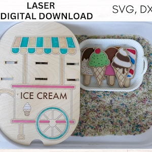 Ice Cream Flisat Insert Trofast Lid Template for IKEA Flisat Sensory Table Small Trofast Bin Lid Insert Laser Cutting File Digital Download