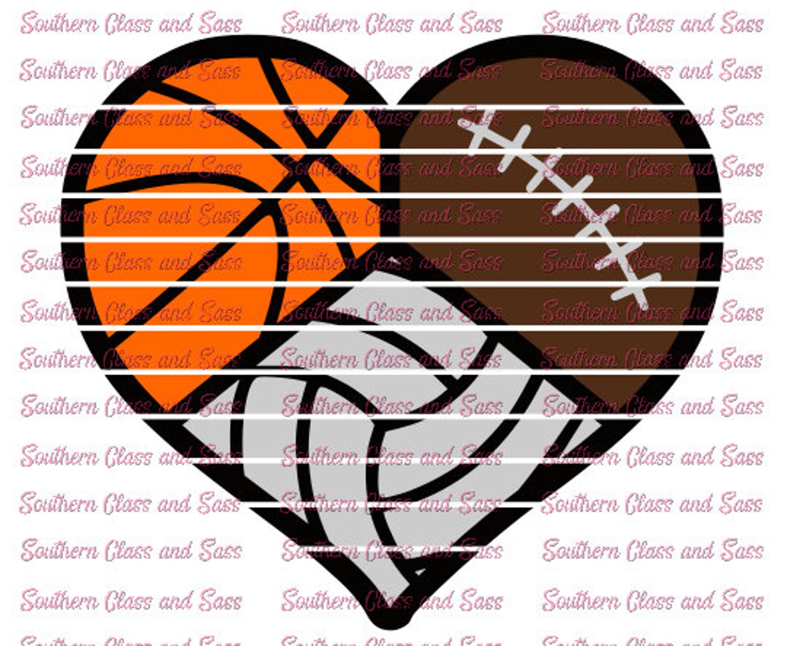 Basketball, Football, Volleyball Heart SVG File Etsy