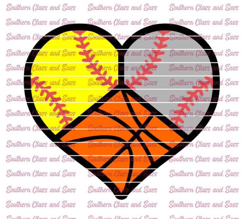 Softball, Baseball, Basketball Heart Svg Etsy