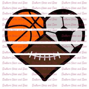 Basketball, Soccer, Football Heart SVG
