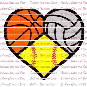 Basketball, Softball, Volleyball Heart SVG