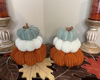 Knit Pumpkin, Stuffed Pumpkin, Fall Decor, Fall Decorations For Home, Pumpkin Decor, Farmhouse fall decor, Tiered Tray Decor, Rustic pumpkin